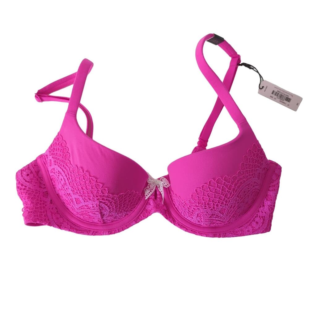 NWT Victoria's Secret Bra 32D Pink Barbiecore Lined Demi Padded Push Up